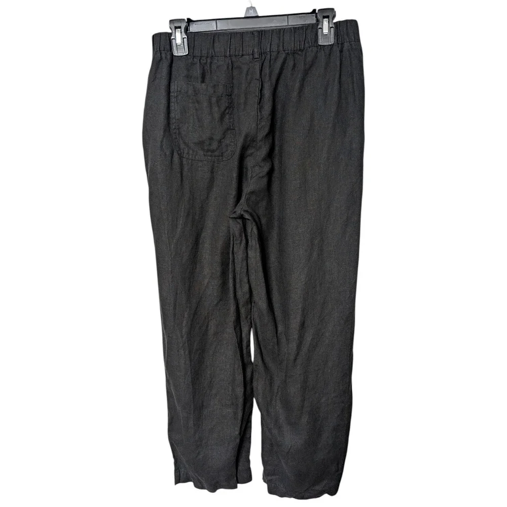 Quince Womens Black 100% European Flax Linen Elastic Waist Pants Size M